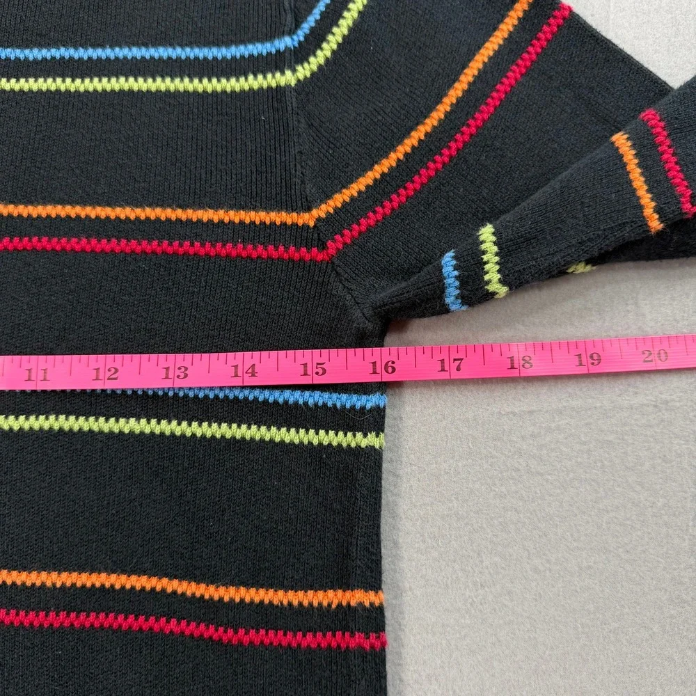 Vintage Talbots Kids Sweater Boys 12 Black Rainbow Stripe Quarter Zip Cotton